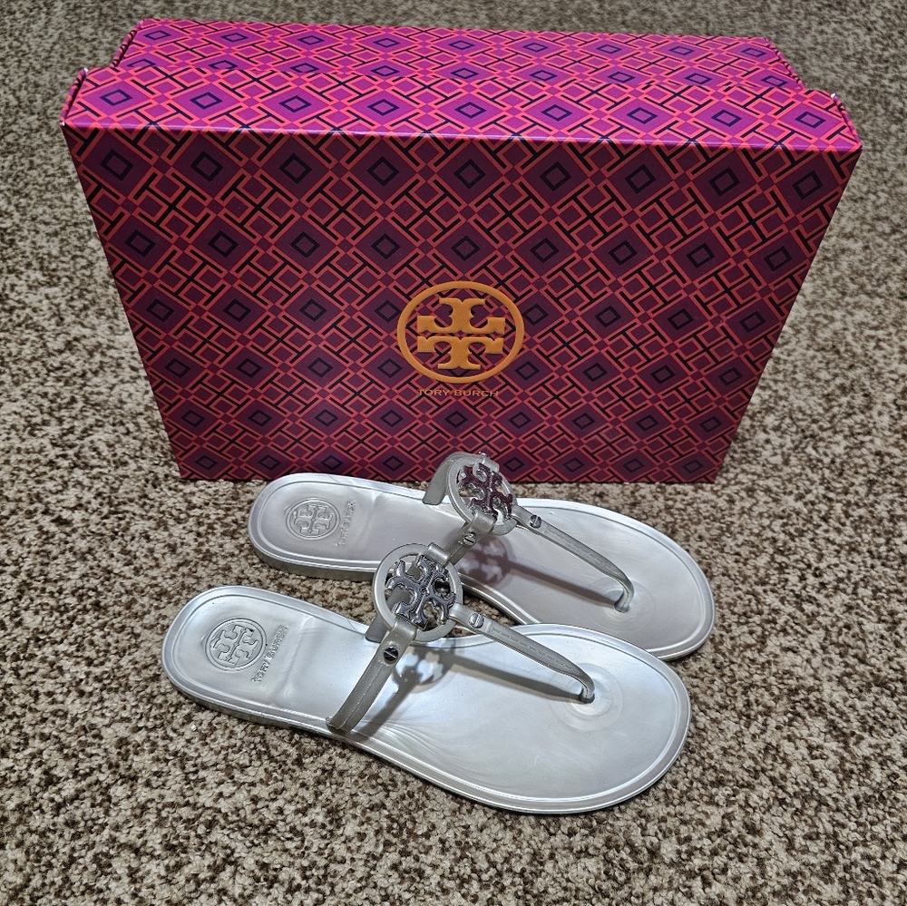 Tory Burch Mini Miller Sandals| Gray | Size 6 |